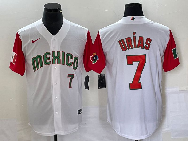 Men 2023 World Cub Mexico #7 Urias White orange Nike MLB Jersey11